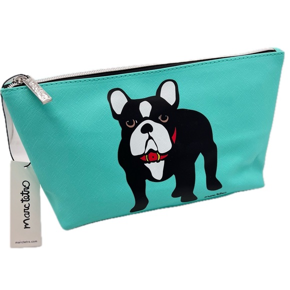 NEW! Marc Tetro French Bulldog Turquoise Blue Makeup Cosmetic Zippered Case NWT! - Picture 16 of 16